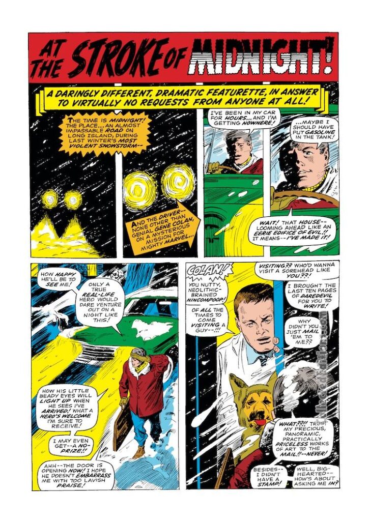 Daredevil Annual #1, pg. 53; pencils, Gene Colan; inks, John Tartaglione; At the stroke of Midnight, Stan Lee cameo