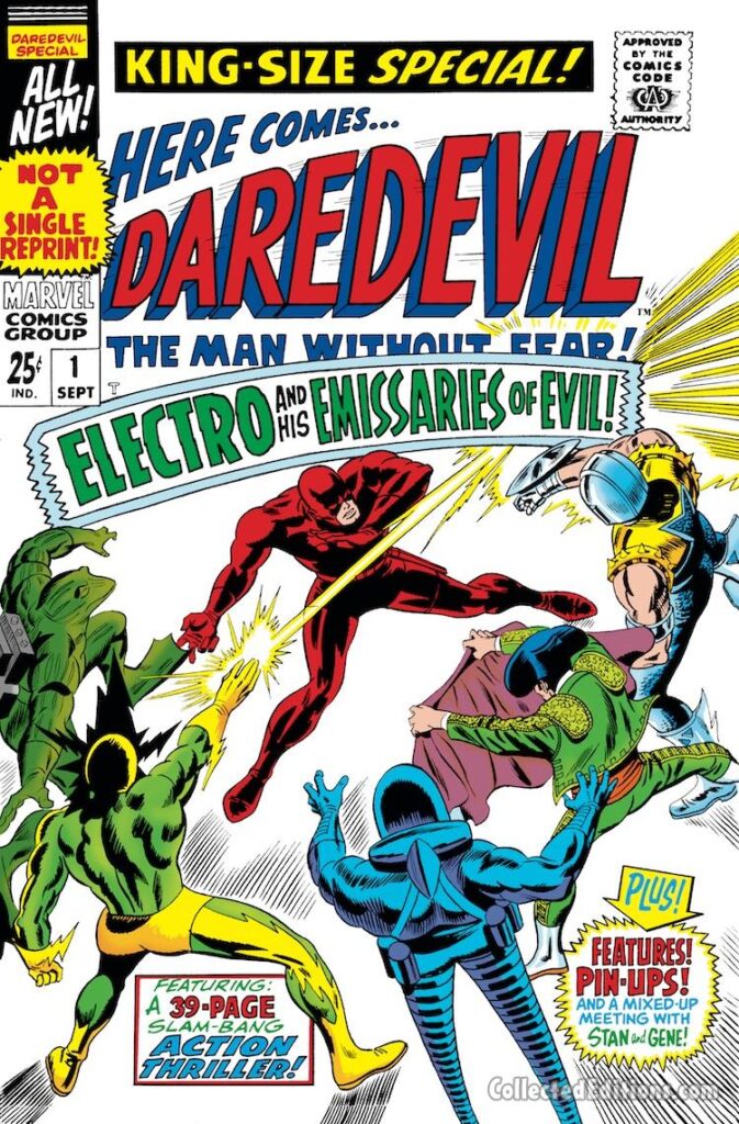 Daredevil Annual #1 cover; pencils, Gene Colan; inks, Frank Giacoia; Electro and His Emissaries of Evil; Stilt-Man, Matador, Gladiator, Leap-Frog