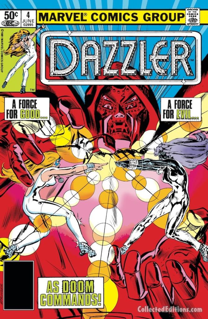 Dazzler #4 cover; pencils and inks, Frank Springer; Doctor Doom