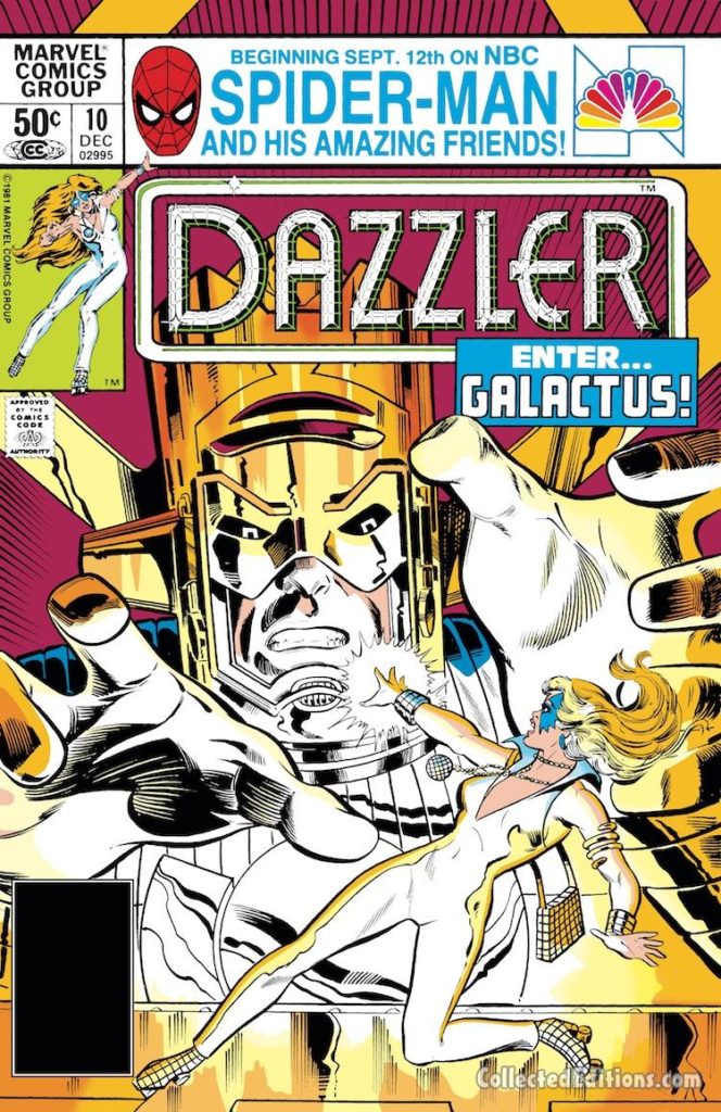 Dazzler #10 cover; pencils, Frank Springer; Galactus