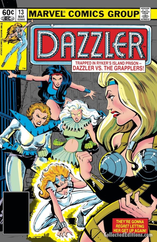 Dazzler #13 cover; pencils, John Romita Jr.; inks, Bob Layton