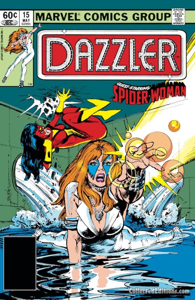 Dazzler #15 cover; pencils and inks, Bill Sienkiewicz; Spider-Woman, Jessica Drew