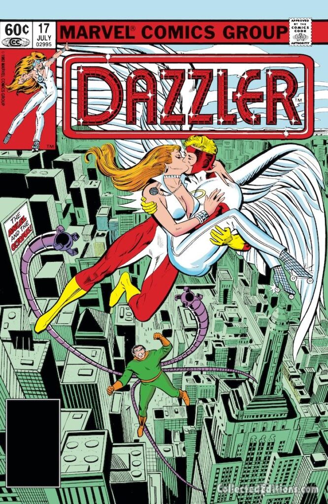 Dazzler #17 cover; pencils, Frank Springer; inks, Vince Colletta; Doctor Octopus, Angel, X-Men, Warren Worthington III