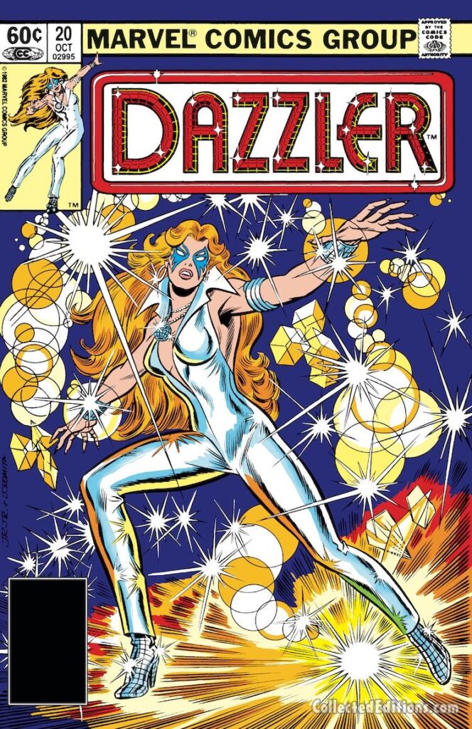 Dazzler #20 cover; pencils and inks, John Romita Jr., Disco Dazzler, disco ball, mutant light powers