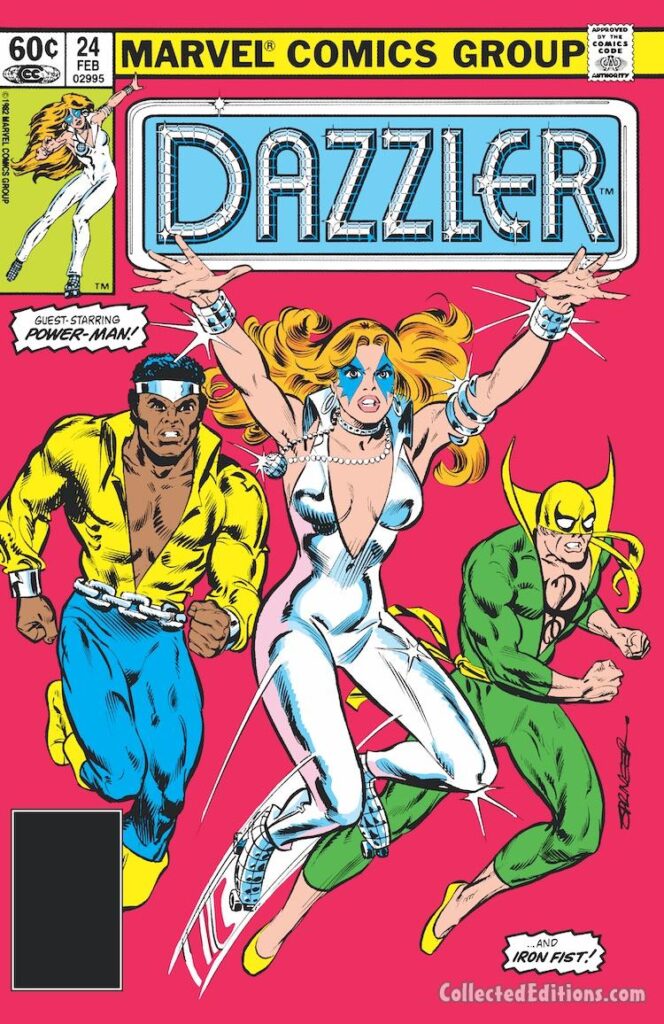 Dazzler #24 cover; pencils and inks, Frank Springer; Power Man and Iron Fist, Danny Rand, Luke Cage, Heroes For Hire