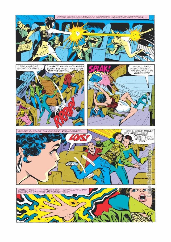 Dazzler #27, pg. 6; pencils, Frank Springer; inks, Vince Colletta; Rogue, X-Men, mutant, Lois London
