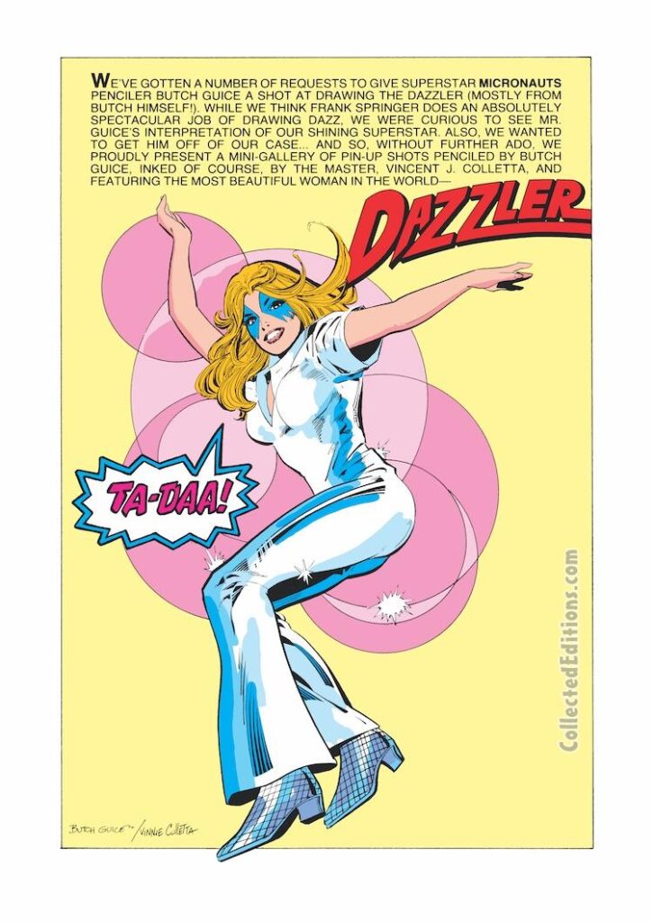 Dazzler #29, pg. 20; pencils, Jackson Guice; inks, Vince Colletta; pin-up, Ta-Daa, disco Dazzler