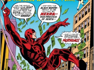 Daredevil #109 cover; pencils, Gil Kane; inks, Frank Giacoia; Nekra/Black Widow