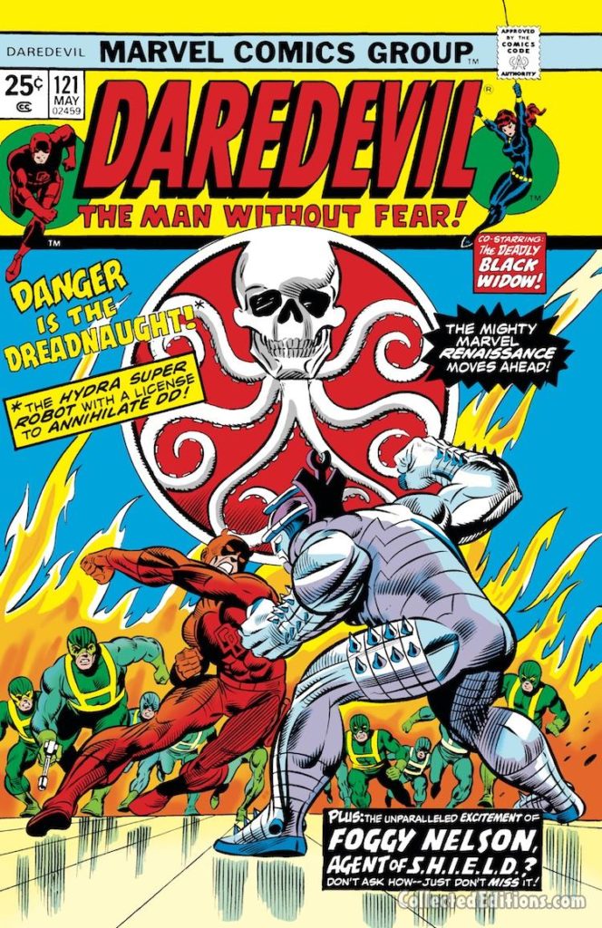 Daredevil #121 cover; pencils, Gil Kane; Foggy Nelson, Agent of SHIELD, Black Widow, Hydra
