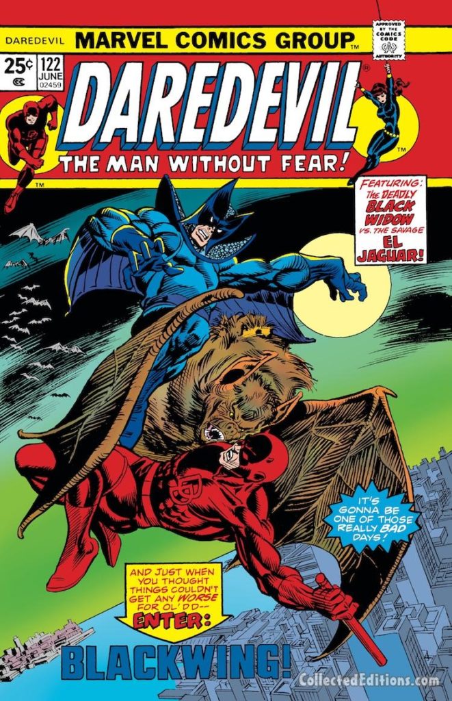 Daredevil #122 cover; pencils, Gil Kane; Black Widow, Blackwing