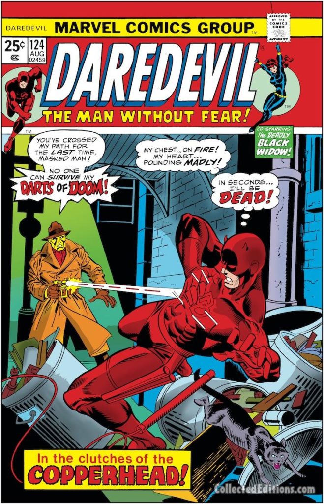 Daredevil #124 cover; pencils, Gil Kane; inks, Frank Giacoia; Copperhead, Black Widow