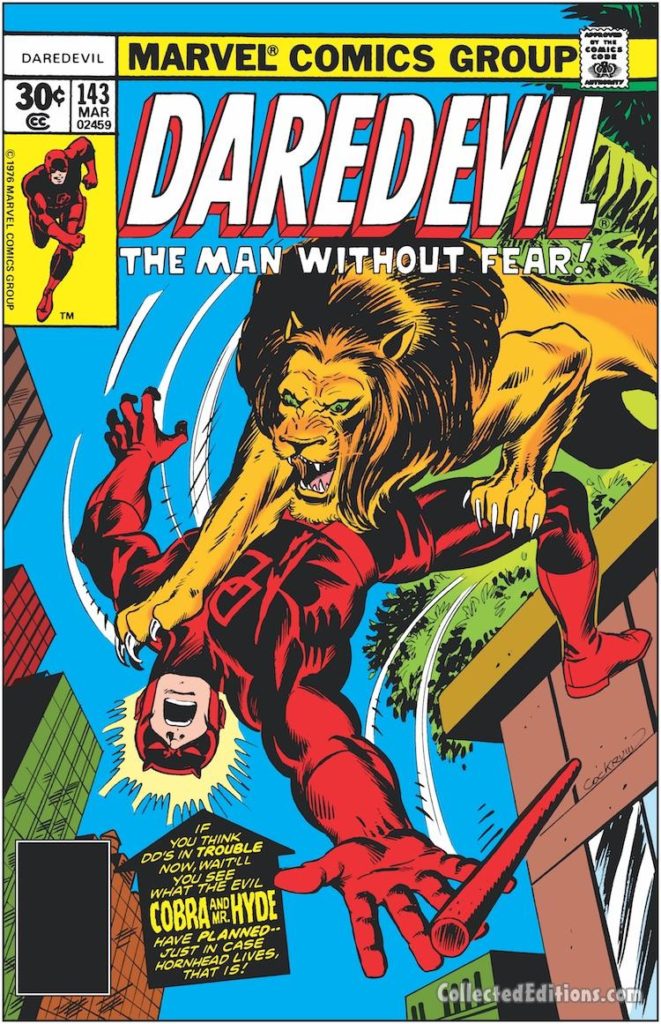 Daredevil #143 cover; pencils, Gil Kane; inks, Frank Giacoia