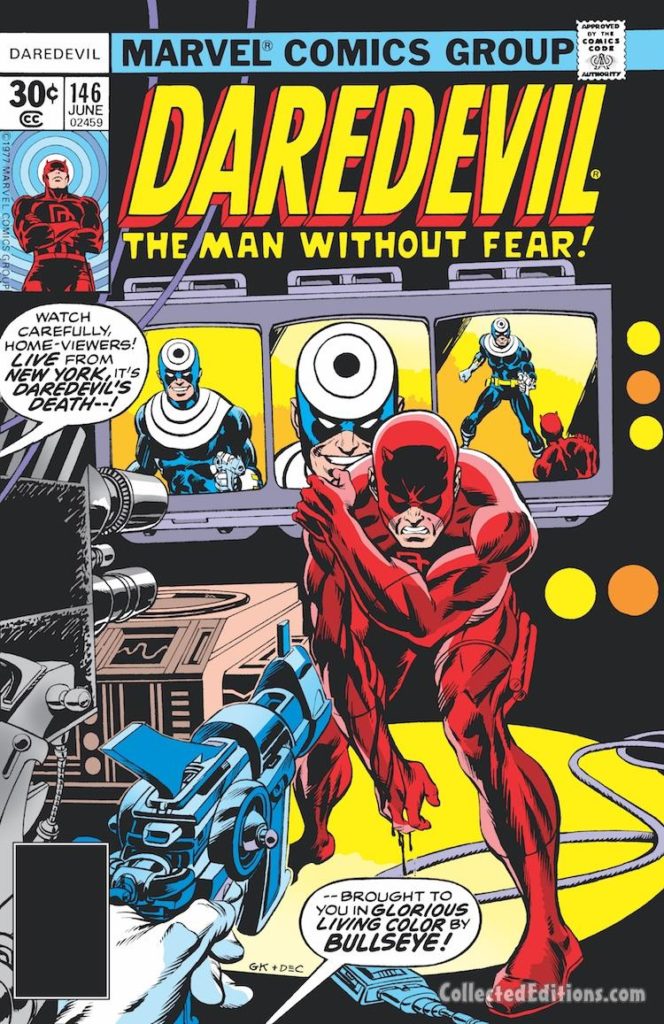 Daredevil #146 cover; pencils, Gil Kane; inks, Dave Cockrum; Bullseye