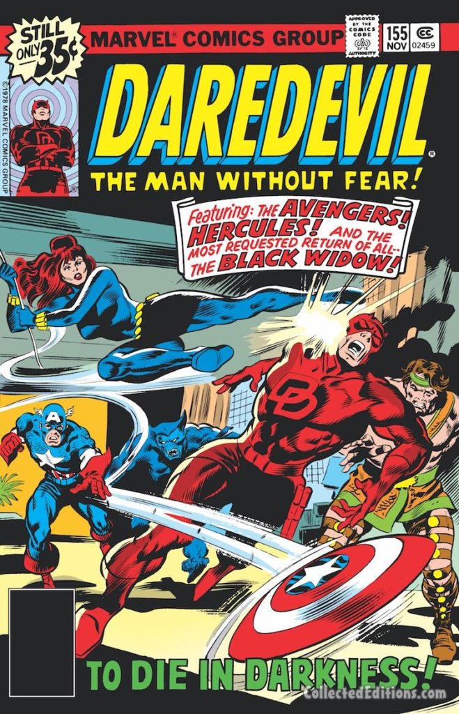 Daredevil #155 cover; pencils, Gene Colan; Avengers/Black Widow/Captain America/Hercules