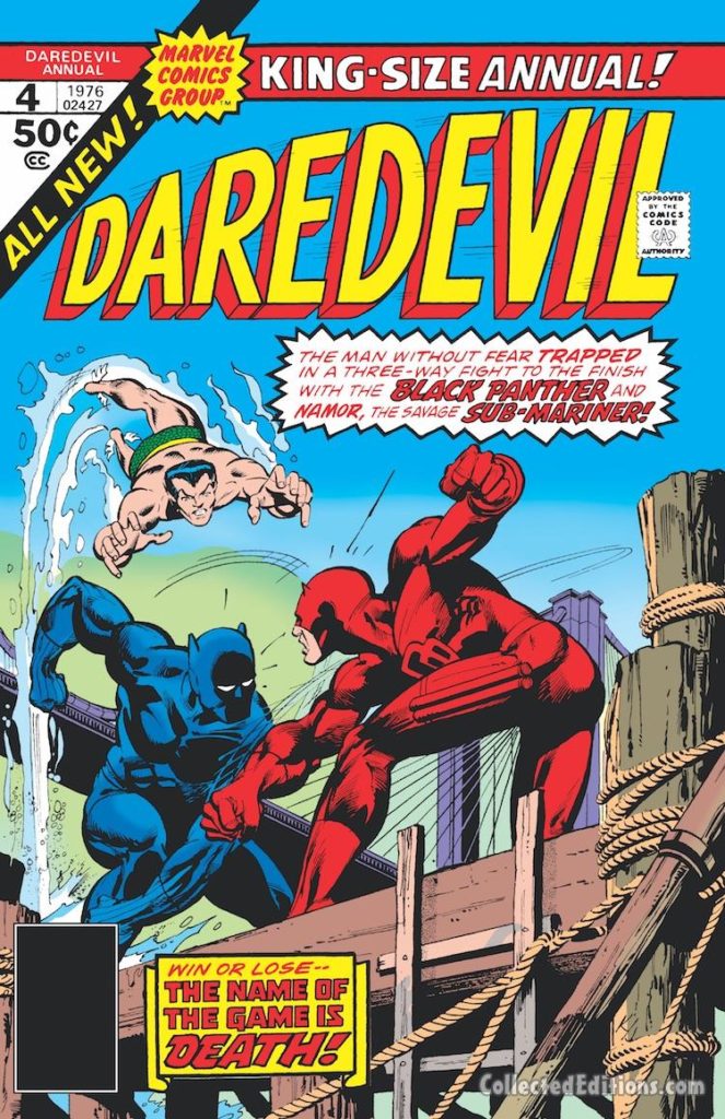 Daredevil Annual #4 cover; pencils, Gil Kane; inks, Klaus Janson; Black Panther/Namor/Sub-Mariner