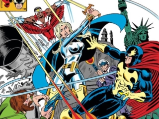 Defenders #64 cover; pencils, uncredited; inks, Frank Giacoia; Valkyrie/Falcon/Sam Wilson/Staten Island Ferry/Marvel