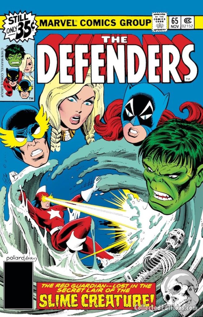 Defenders #65 cover; pencils, Keith Pollard; inks, Terry Austin; Red Guardian