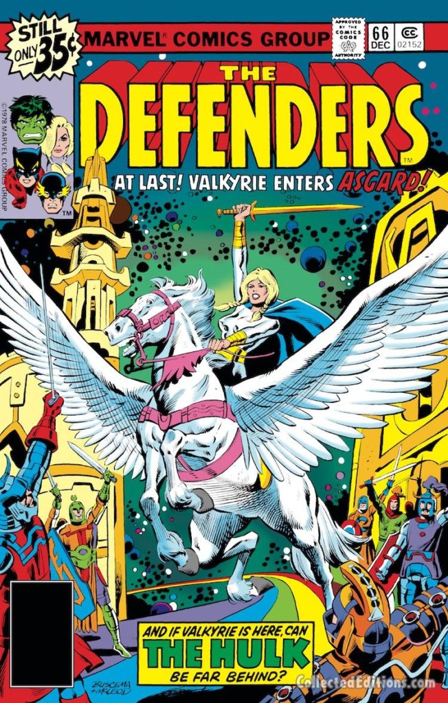 Defenders #66 cover; pencils, John Buscema; inks, Bob McLeod; Valkyrie/Asgard