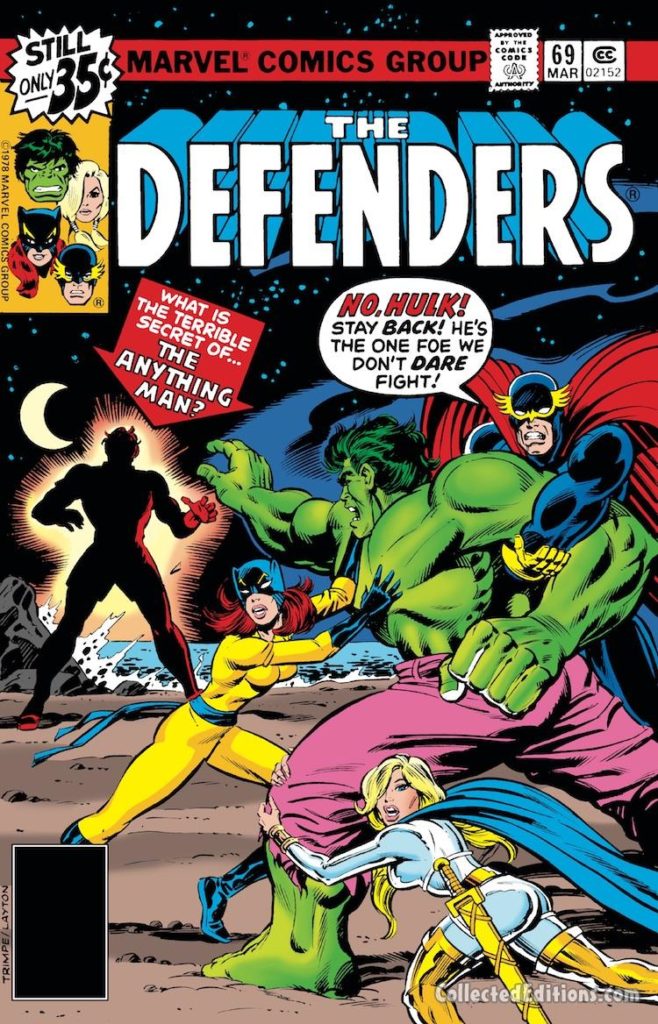 Defenders #69 cover; pencils, Herb Trimpe; inks, Bob Layton The Anything Man