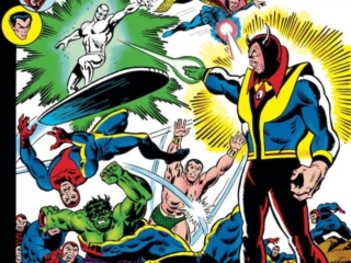 Defenders #2 cover; pencils, Sal Buscema; inks, Frank Giacoia; Silver Surfer, Hulk, Doctor Strange, Sub-Mariner, Calizuma