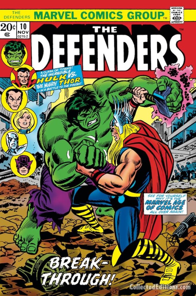 Defenders #10 cover; pencils and inks, John Romita Sr.; Thor vs. Hulk, Avengers/Defenders War