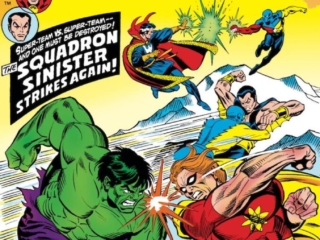 Defenders #13 cover; pencils, Gil Kane; inks, Frank Giacoia; Defenders vs. Squadron Supreme, Hyperion, Sub-Mariner