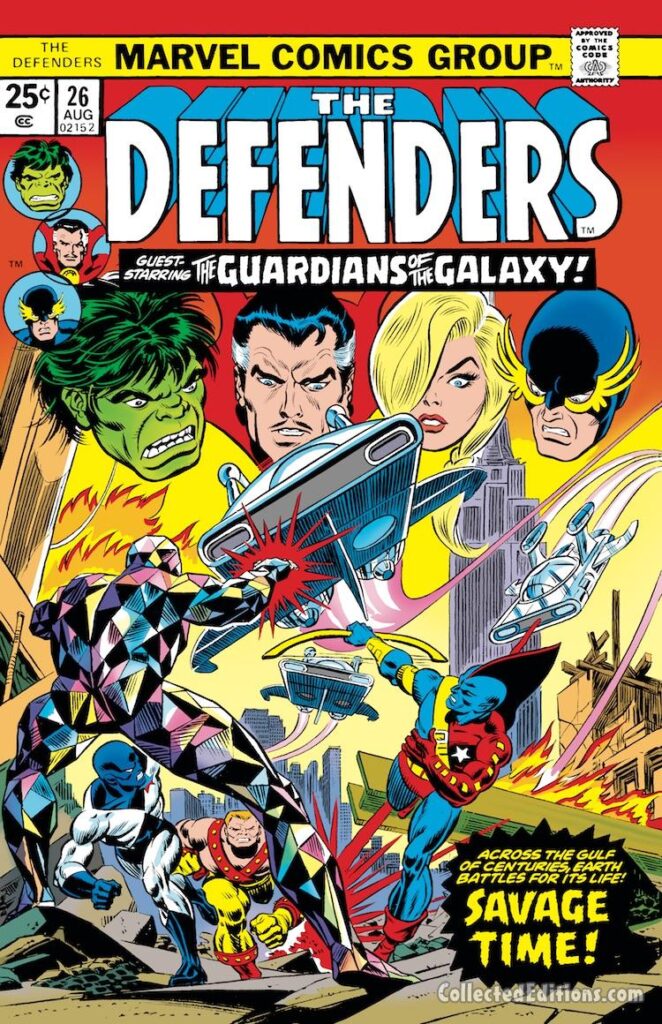 Defenders #26 cover; pencils, Gil Kane; inks, John Romita Sr.; Guardians of the Galaxy team-up, Yondu