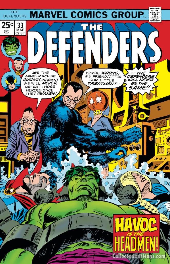 Defenders #33 cover; pencils, Gil Kane; inks, unknown; The Headmen