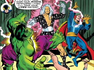 Defenders #34 cover; pencils, Rich Buckler; inks, Dan Adkins; Nebulon the Celestial Man