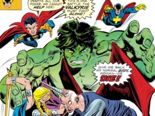 Defenders #35 cover; pencils, Gil Kane; inks, Mike Esposito; Chondo, Headmen, Valkyrie