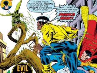 Defenders #37 cover; pencils, Gil Kane; inks, Mike Esposito; Plant-Man, Luke Cage, Power Man, Red Guardian/Tania Belinsky