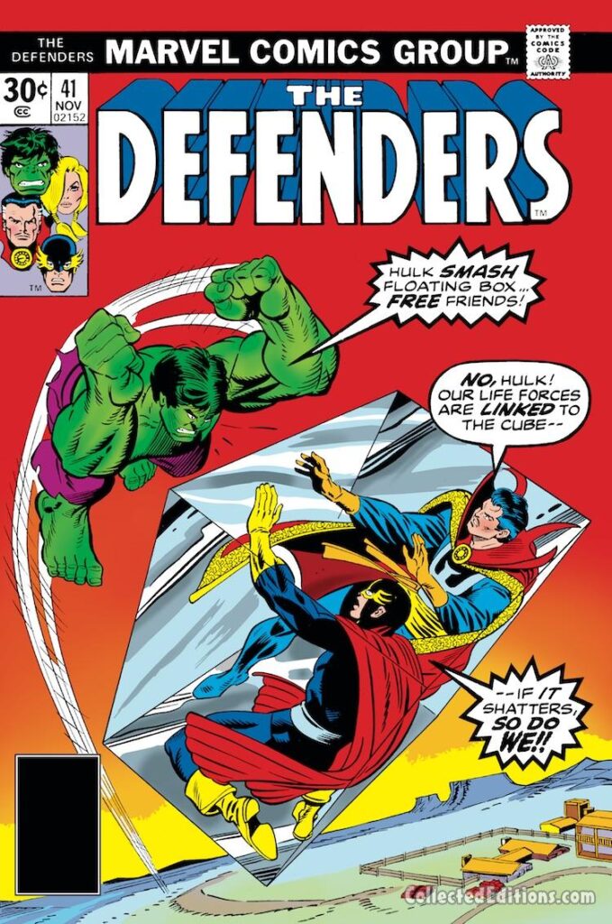 Defenders #41 cover; pencils, Gil Kane; inks, Dan Adkins; Incredible Hulk