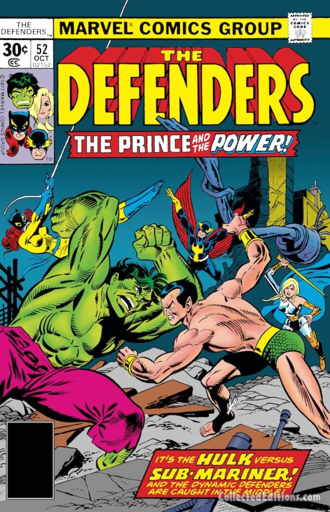 Defenders #52 cover; pencils, Gil Kane; inks, Frank Giacoia; The Prince and the Power, Hulk vs. Sub-Mariner