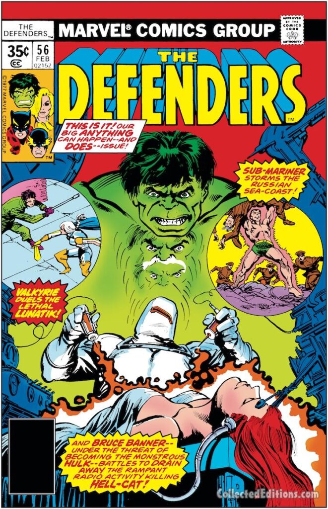 Defenders #56 cover; pencils, Carmine Infantino; inks, Klaus Janson; Hulk, Bruce Banner