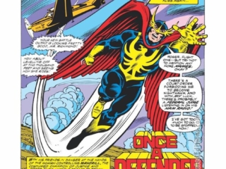 Defenders #80, pg. 1; pencils, Herb Trimpe; inks, Dan Green; Once a Defender, Ed Hannigan, splash page, Nighthawk