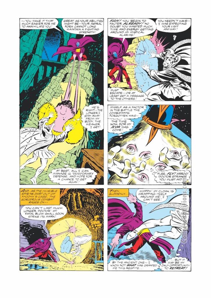 Defenders #82, pg. 12; layouts, Don Perlin; pencils and inks, Joe Sinnott; Doctor Strange, Nya, Arroo, Xhoohx