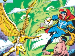 Defenders #83 cover; pencils, Rich Buckler; inks, Joe Rubinstein; Aerokia, Doctor Strange, Hulk, Sub-Mariner