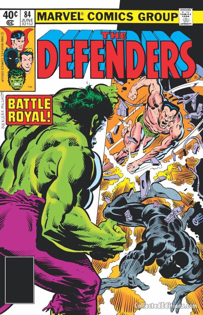 Defenders #84 cover; pencils, Rich Buckler; inks, Al Milgrom; Battle Royal, Hulk, Black Panther, Sub-Mariner