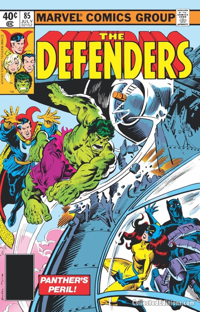 Defenders #85 cover; pencils, Rich Buckler; inks, Al Milgrom; Hulk, Doctor Strange, Panther's Peril, Hellcat, Black Panther