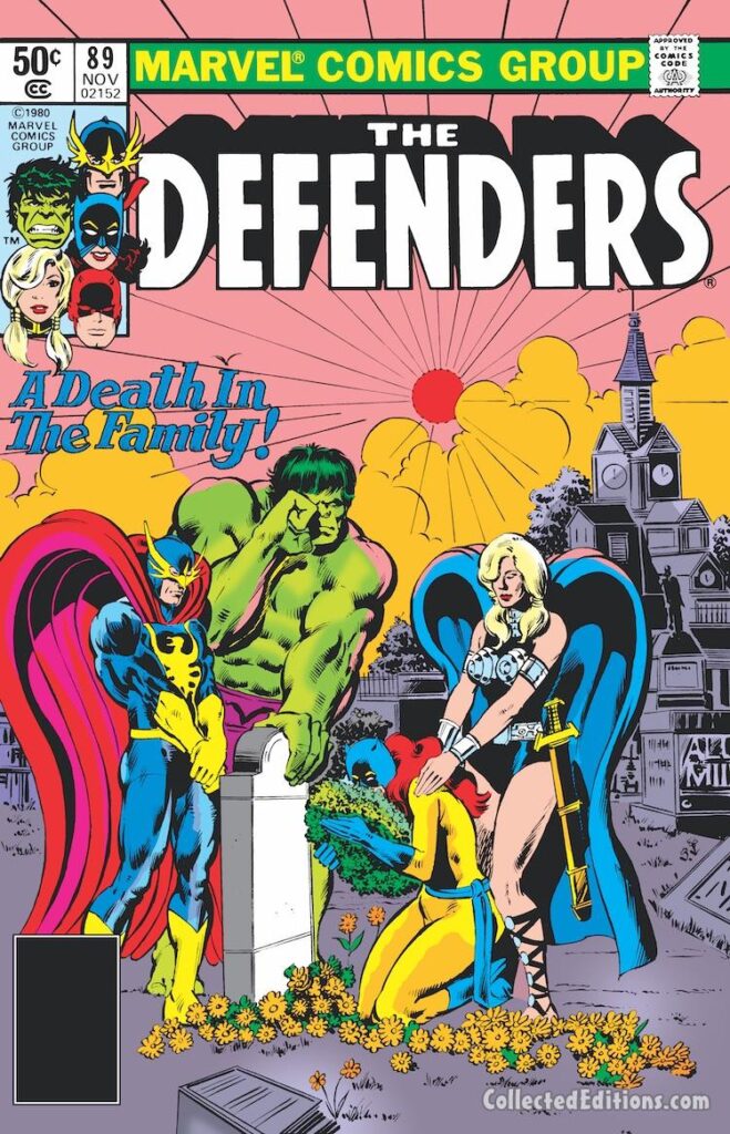 Defenders #89 cover; pencils, Michael Netzer; inks, Joe Rubinstein; Patsy Walker, Hellcat, A Death in the Family, Hulk, Valkyrie, Nighthawk