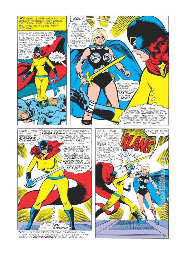 Defenders #91, pg. 13; layouts, Don Perlin; pencils and inks, Pablo Marcos; Valkyrie, Hellcat