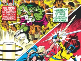 Defenders #91 cover; pencils, Rich Buckler; inks, Al Milgrom; Don't Dare Miss Defiance, Incredible Hulk, nuclear meltdown, Hellcat, mind-controlled Valkyrie