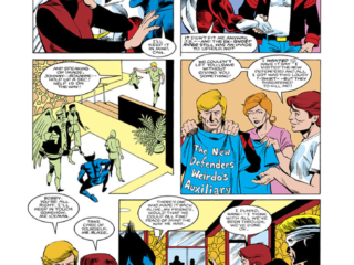 Defenders #146, pg. 6; pencils, Luke McDonnell; inks, Art Nichols; Ghost Rider, Johnny Blaze, New Defenders Weirdos Auxiliary, Beast