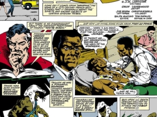 Doctor Strange: Sorcerer Supreme #16. "The Book of the Vishanti Part 1: The Mark of the Vodu!", pg. 19; pencils and inks, Geof Isherwood; The Mark of the Vodu, the Book of the Vishanti, Brother Voodoo backup story