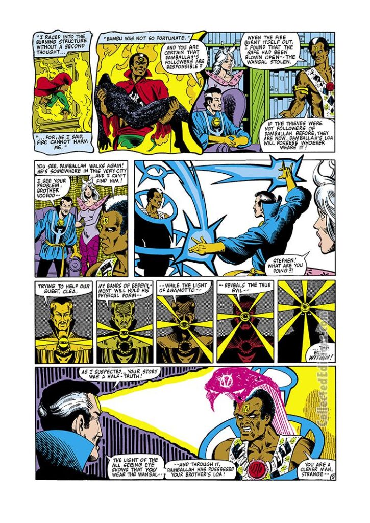 Doctor Strange #48, pg. 9; layouts, Marshall Rogers; pencils and inks, Terry Austin; Brother Voodoo, Clea