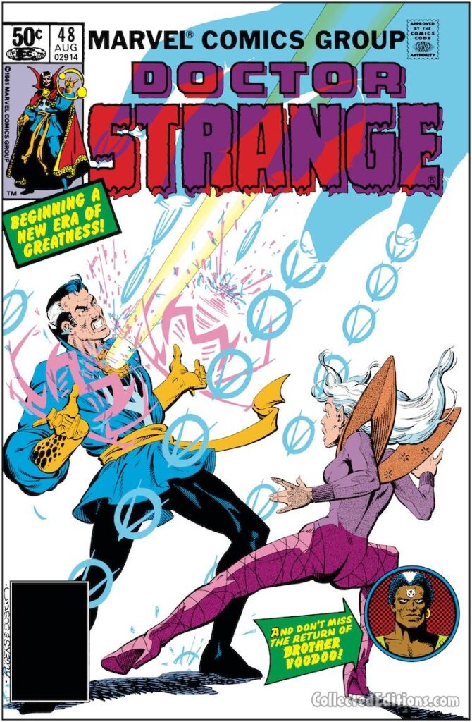 Doctor Strange #48 cover; pencils, Marshall Rogers; inks, Terry Austin; The Return of Brother Voodoo, Beginning a new era of greatness