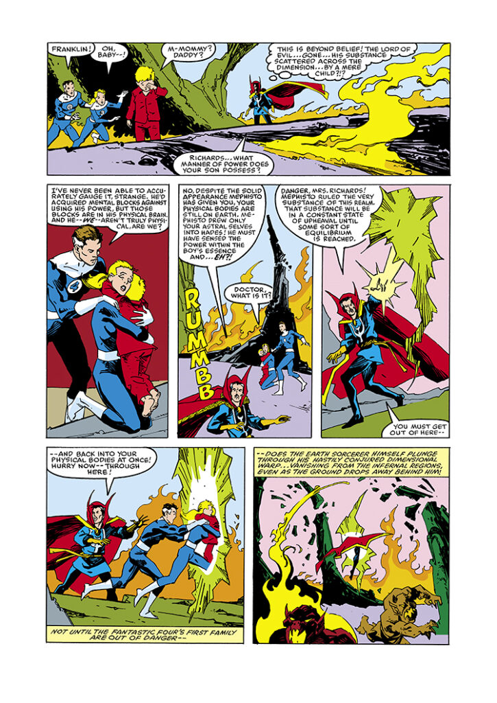 Doctor Strange #75, pg. 5; layouts, Sal Buscema; pencils and inks, Mark Badger, Fantastic Four, Franklin Richards, Mister Fantastic, Susan Storm