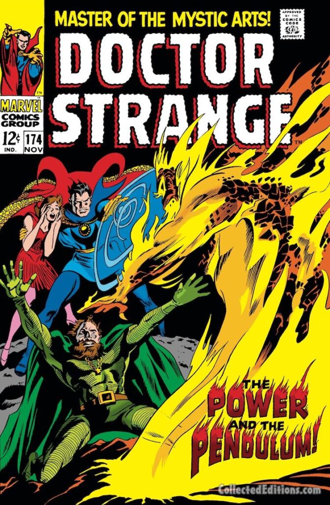Doctor Strange #174 cover; pencils, Gene Colan; inks, Tom Palmer; The Power and the Pendulum; Lord Nekron, Supreme Satannish