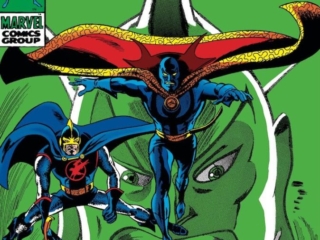 Doctor Strange #178 cover; pencils, Gene Colan; inks, Tom Palmer; Black Knight, Dane Whitman, Avengers, new black costume with mask