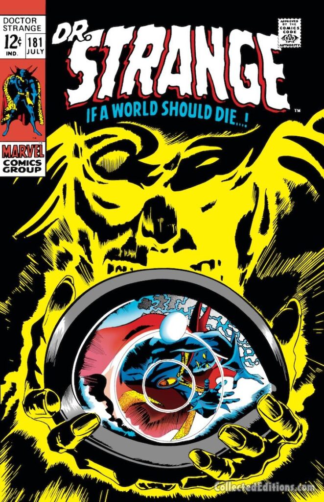 Doctor Strange #181 cover; pencils, Gene Colan; inks, Tom Palmer; backgrounds, Frank Brunner; new black costume